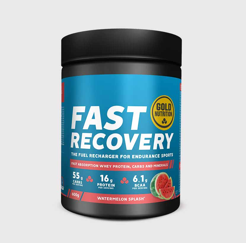 Imagem de suplemento Fast Recovery da GoldNutrition, embalagem com rótulo azul e branco, ideal para recuperação muscular.