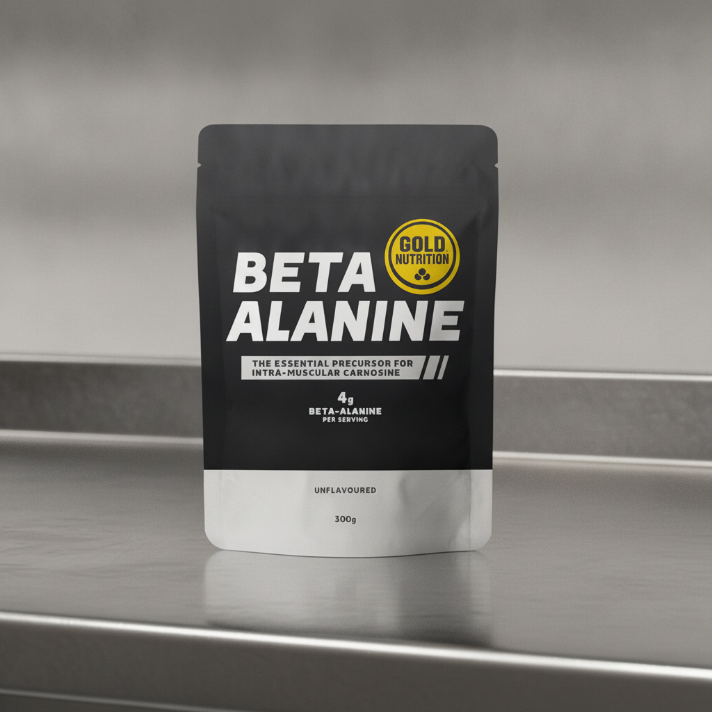 Suplemento de Beta-Alanine da GoldNutrition, embalagem com cápsulas e rótulo visível, para melhora de performance esportiva.