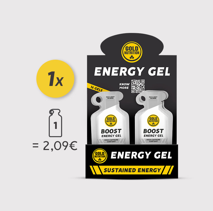 Caixa de gel energético GoldNutrition Energy Gel Boost neutro, ideal para reposição de energia durante atividades físicas