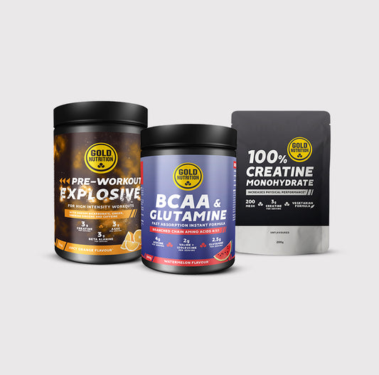 Polvo de BCAA y glutamina + pre-entrenamiento explosivo