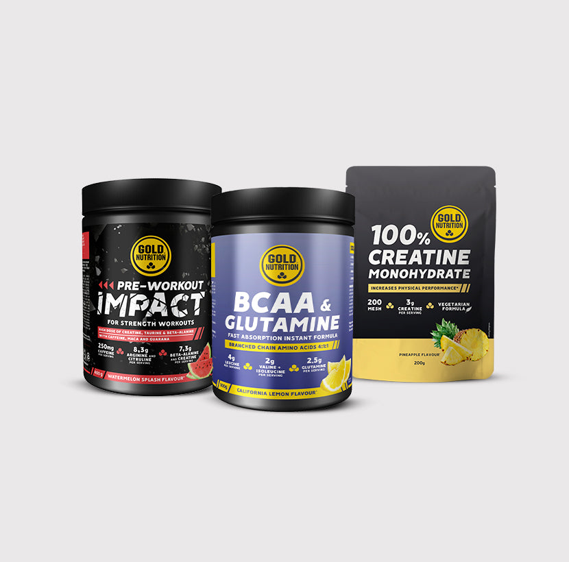 Polvo de BCAA y glutamina + Impacto pre-entrenamiento